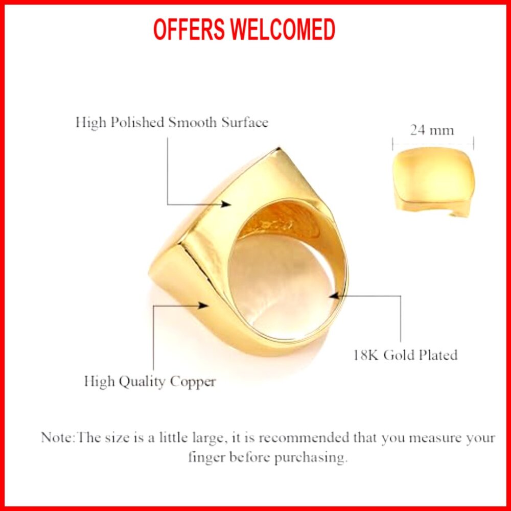 Chunky Signet Statement Ring, Wide Square Band, S… - image 4